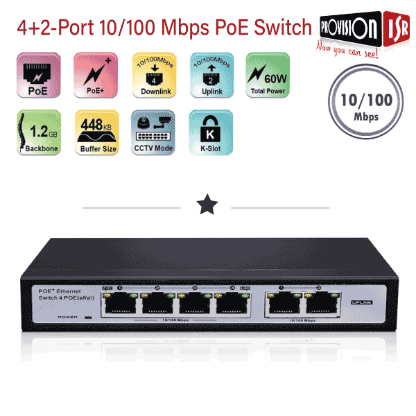 מתג סוויץ PoE 4+2 Provision-ISR PoES-0460C+2I